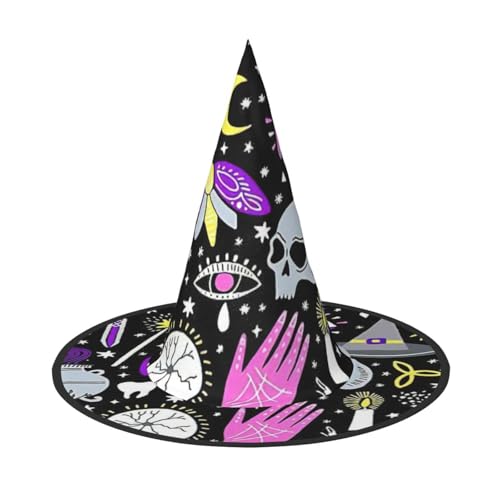 BDDFN Magic Witch Witchcraft Bohemian Drawing Print Halloween Versatile Witch Hat Adult Halloween Hat Full Parties Witch Costume von BDDFN