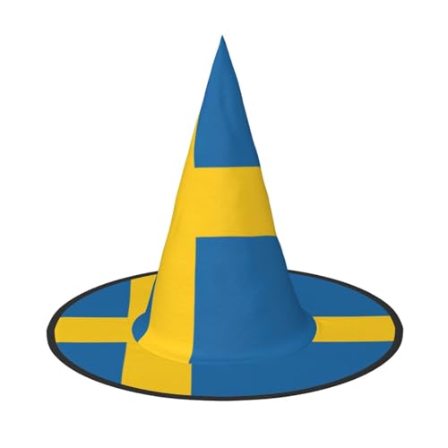 BDDFN Schwedische Flagge Druck Halloween Vielseitiger Hexenhut Erwachsene Halloween Hut Vollparty Hexenkostüm von BDDFN