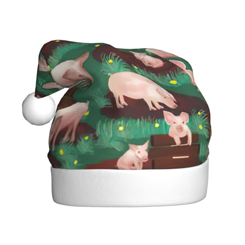 BDDFN Weihnachtsmütze mit Schweine-Motiv auf Bauernhof, Weihnachtsmannmütze, Erwachsene, Urlaubsmütze mit Weihnachtsfeier-Zubehör, Kostüme von BDDFN