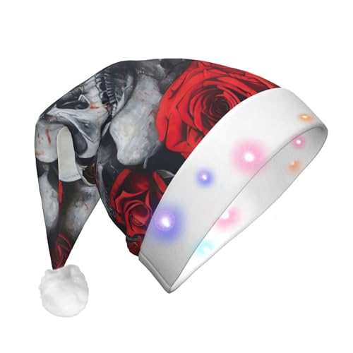 BDDFN Weihnachtsmütze mit Totenkopf und roter Rose, LED-Weihnachtsmütze, Weihnachtsmannmütze, Weihnachtszubehör, Weihnachtsbaumhut mit Lichtern von BDDFN