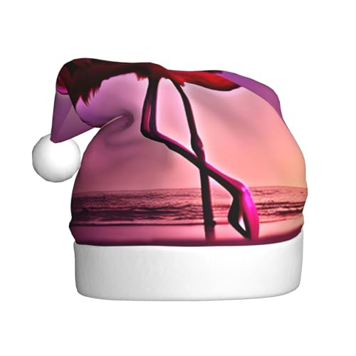 BDDFN Weihnachtsmütze mit rotem Flamingo-Muster, Weihnachtsmütze, Weihnachtsmannmütze, Erwachsene, Urlaubsmütze mit Weihnachtsfeier-Zubehör, Kostüme von BDDFN