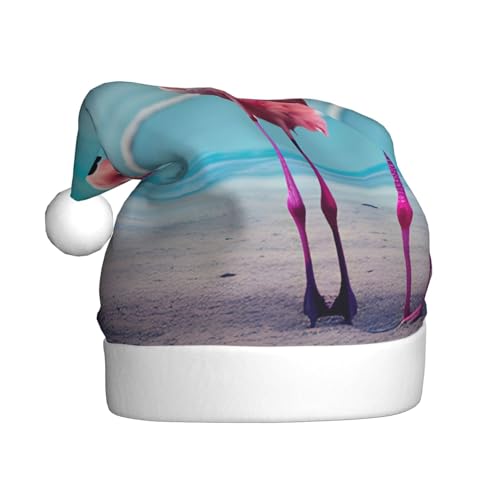 Weihnachtsmütze mit Flamingo-Strand-Druck, Weihnachtsmannmütze, Erwachsene, Urlaubsmütze mit Weihnachtsfeier-Zubehör, Kostüme von BDDFN