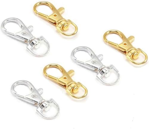 10 Stück drehbare Karabinerhaken, Schlüsselanhänger, geteilter Schlüsselverbinder für Taschen, Gürtel, Hundeketten, DIY-Schmuckherstellung, Gold/Silber, 32 x 14 mm von BDDSAX