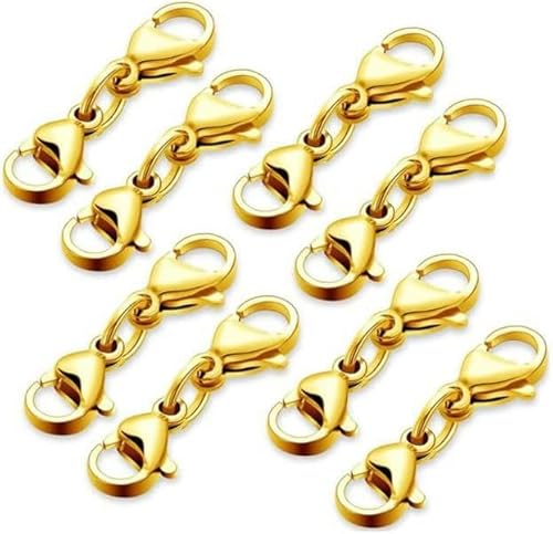 5-teiliger Doppel-Karabinerverschluss-Verlängerungskrallenverbinder, Armbandverlängerung, Armbandverlängerung, Halskettenverschluss zur DIY-Schmuckherstellung, Gold, 11 mm von BDDSAX