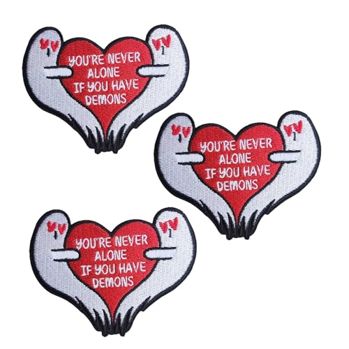 3 Stück Cute Couple Lover Demons Patch, You're Never Alone Funny Heart Iron On Patch for Clothes Bags Hats Jacket Jeans von BDIHS