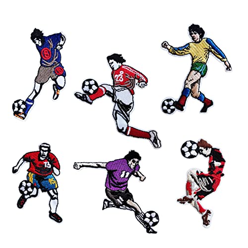 6 Stück niedliche kleine Fußballmannschaft zum Aufbügeln auf Patch, Fußball-Sterne-Emblem bestickt Abzeichen für Rucksäcke, Jeans, Jacken, Taschen von BDIHS