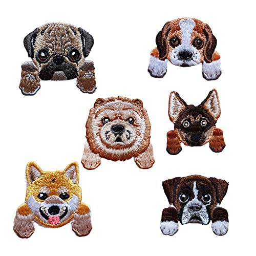 6 Stück niedlicher Hunde-Aufnäher zum Aufbügeln, lustiges Tier-Emblem, besticktes Abzeichen für Rucksäcke, Jeans, Jacken, Taschen von BDIHS