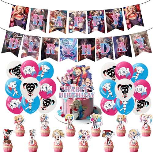 32PCS Harley Geburtstag Party Dekoration Harley Dekorationsset Geburtstagsparty Dekorationen Happy Birthday Banner Torteneinlage Kinderthemenparty Luftballons Harley Fans von BDQYLOUJ