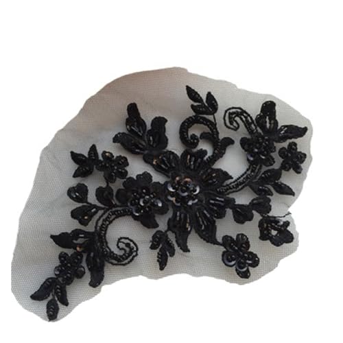 Applique nähen， DIY handgemachte Perlenapplikation Blumenaufnäher Hochzeitszubehör Spitze(Black) von BDSHGRDH