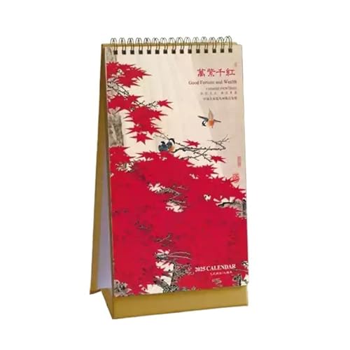 BDSHGRDH Kalender， Einfacher vertikaler Desktop-Kalender, Schlangen-Jahreskalender, Notizblock, Alter Stil, Büro, Landschaftsmalerei, Monatskalender, Desktop-Ornament, Geschenk(Red) von BDSHGRDH