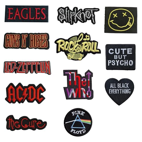 BDSHUNBF 12 Stück Patches zum Aufbügeln, Flicken zum Aufbügeln, Bügel Patches, Bestickte Aufnäher, Band Patch für Kleidung, Jeans, T-Shirt, Textilien, Taschen, Bügelflicken von BDSHUNBF