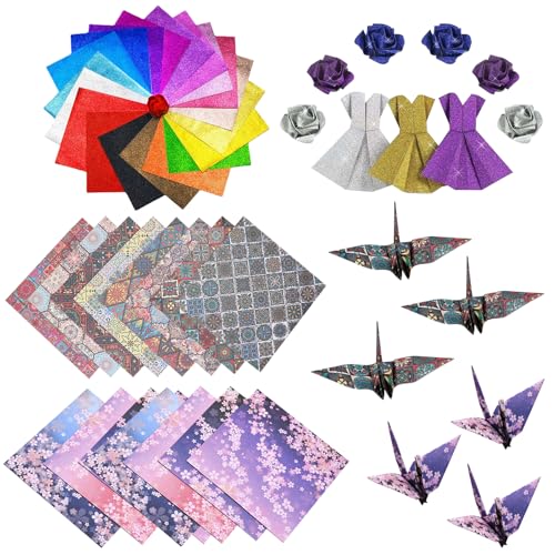 BDSHUNBF 150 Blatt Origami Papier Set, Quadratisches Papier 20x20 cm, Faltpapier Set mit Origami Papier Muster, Ideal für Origami Kunstprojekte, Hochwertiges Origami Papier für Kreative Bastelideen von BDSHUNBF