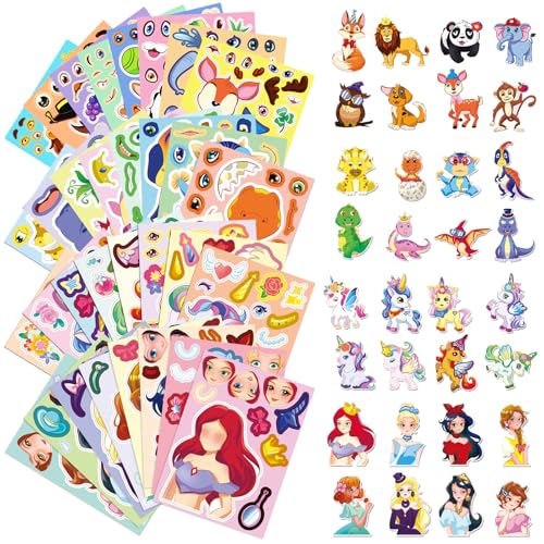 BDSHUNBF 32 Stück Aufkleber Kinder, Tier Aufkleber Make-a-face Aufkleberbögen, Sticker Tiere, Geschenk-Set für Mädchen und Jungen, für Kinder Party Favor Supplies Craft von BDSHUNBF