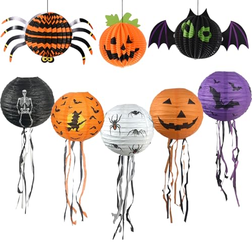 BDSHUNFB 8 Pcs Halloween Laterne Halloween Deko: Halloween Papier Laternen Dekoration- Hochwertige Papierlaternen Faltbar Lampenschirm Papier- Perfekte Dekoration für Drinnen & Draußen für Halloween von BDSHUNBF