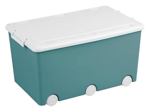 BDW Aufbewahrungsbox mit Deckel - Kiste für Kinderzimmer, Kindergarderobe, Sortierbox - Spielzeug Aufbewahrung, Spielzeugkiste, Box 60 L - 57 x 36 x 29 cm - Kunststoff - Türkis von BDW