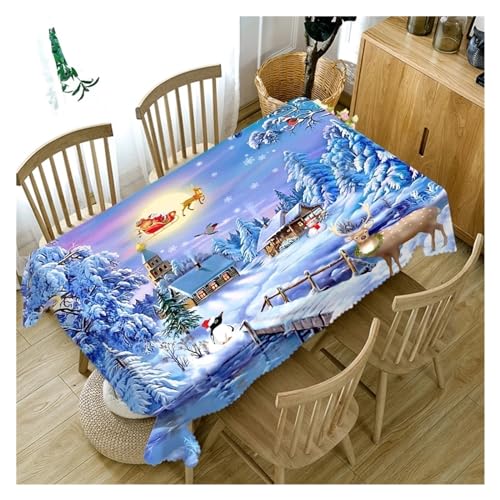 BDXMKS Weihnachtstischdecke Rechteckige Weihnachtsmann-Esstischdecke, Heiligabend, blau, Neujahr, Zuhause, Party, Antifouling, Hochzeit, Dekoration, Nappe de Table(1,90x140cm35x55inch) von BDXMKS