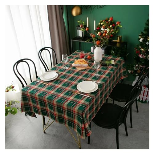 BDXMKS Weihnachtstischdecke Rot Grün Karierte Tischdecke Baumwolle Weihnachten Party Rechteckige Tischdecke Esstisch Abdeckung for Picknick BBQ Home Decor Kaminsims(Christmas Green Grid,100x140CM) von BDXMKS