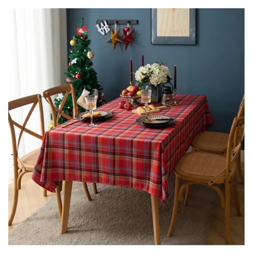 BDXMKS Weihnachtstischdecke Rot Grün Karierte Tischdecke Baumwolle Weihnachten Party Rechteckige Tischdecke Esstisch Abdeckung for Picknick BBQ Home Decor Kaminsims(Christmas red Plaid,90x90CM) von BDXMKS