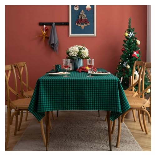 BDXMKS Weihnachtstischdecke Rot Grün Karierte Tischdecke Baumwolle Weihnachten Party Rechteckige Tischdecke Esstisch Abdeckung for Picknick BBQ Home Decor Kaminsims(Navy Green Plaid,140x160CM) von BDXMKS