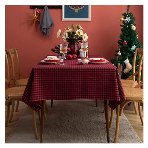 BDXMKS Weihnachtstischdecke Rot Grün Karierte Tischdecke Baumwolle Weihnachten Party Rechteckige Tischdecke Esstisch Abdeckung for Picknick BBQ Home Decor Kaminsims(Navy red Plaid,140x200CM) von BDXMKS