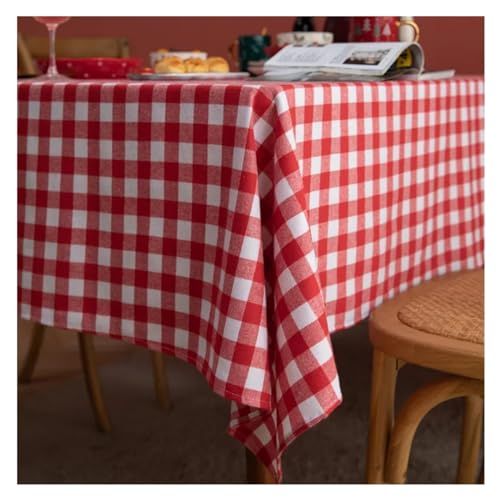 BDXMKS Weihnachtstischdecke Rot Grün Karierte Tischdecke Baumwolle Weihnachten Party Rechteckige Tischdecke Esstisch Abdeckung for Picknick BBQ Home Decor Kaminsims(Red and White Plaid,140x200CM) von BDXMKS