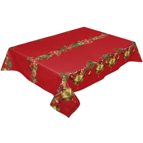 BDXMKS Weihnachtstischdecke Tischdecke mit Weihnachtsglocken, for Küche, Esstisch, Festliche Dekoration, Tischdecke, rechteckige Couchtisch-Tischdecke(WHH04749,133x178cm) von BDXMKS