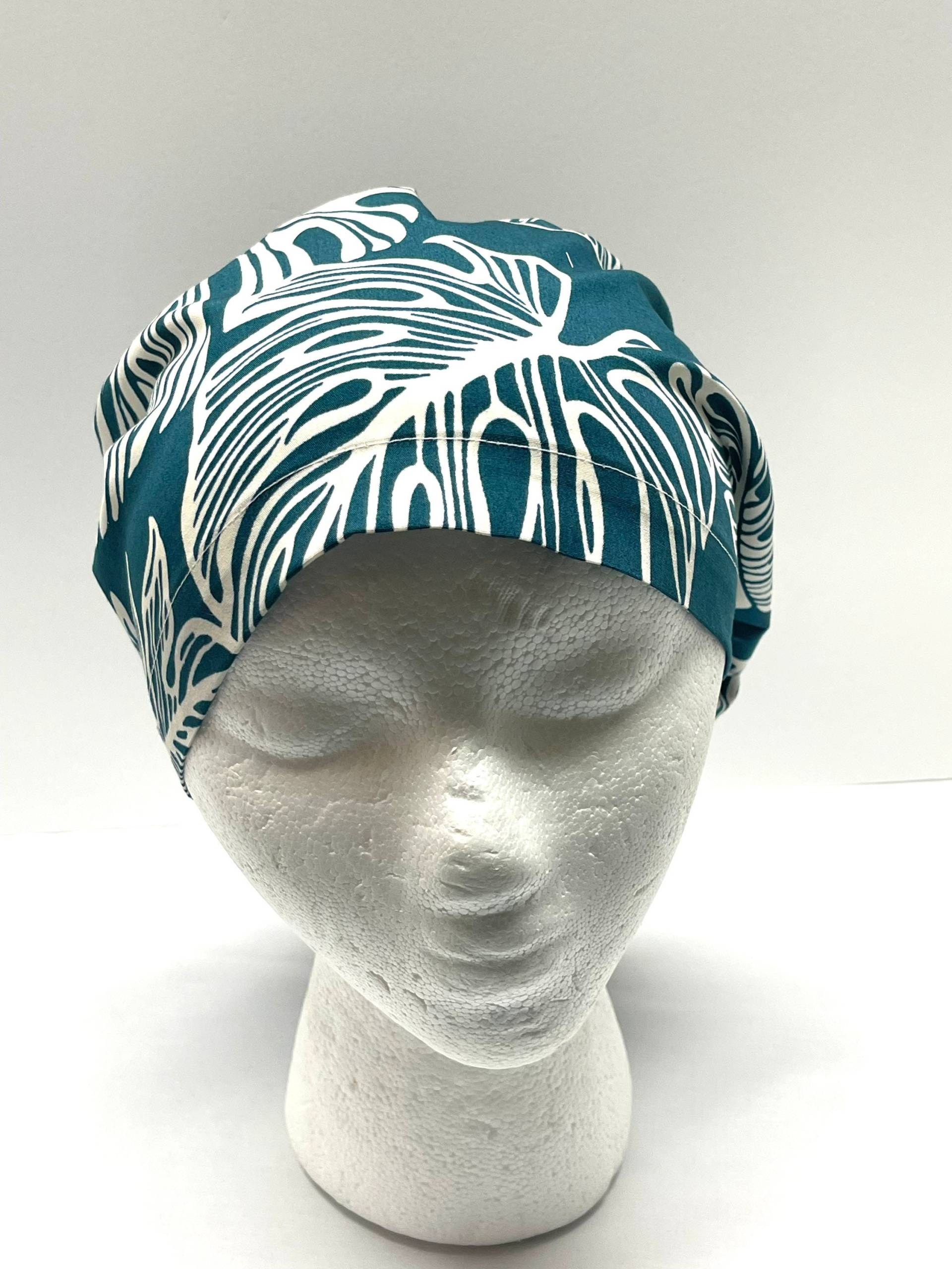 Euro Nurses Cap Hawaiian Print Dark Teal Monstera Nurse Cap/ Scrub Bonnet One Size von BDineCreations