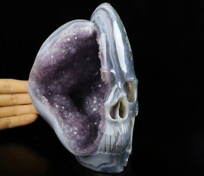 16,5 cm Achat Amethyst Geode geschnitzter Kristallschädel, realistisch, Kristallheilung #398 von BEAD_CRYSTAL-NK