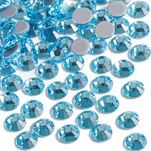 Beadsland 288 Stück Aquamarin Hotfix Strasssteine, Hitzefix Strasssteine zum Basteln, Hotfix Kristall Runde Edelsteine,Aquamarin,SS34,7.0-7.3mm von BEADSLAND