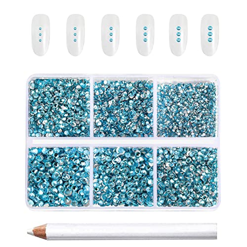 Beadsland 7200pcs Flatback Strasssteine, klar Strasssteine Nagel Edelsteine Runde Kristall Strasssteine für Kunsthandwerk, gemischt 6 Größen mit Wachsmalstift Kit, SS3-SS10, Aquamarin von BEADSLAND