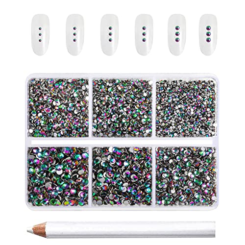 Beadsland 7200pcs Flatback Strasssteine, klar Strasssteine Nagel Edelsteine Runde Kristall Strasssteine für Kunsthandwerk, gemischt 6 Größen mit Wachsmalstift Kit, SS3-SS10, Grüner Vulkan von BEADSLAND