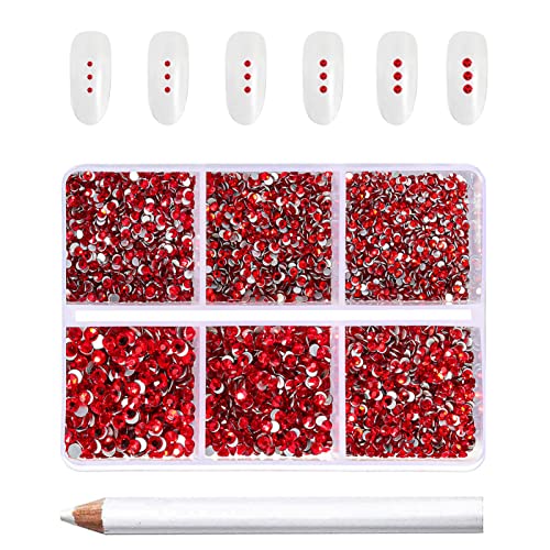 Beadsland 7200pcs Flatback Strasssteine, klar Strasssteine Nagel Edelsteine Runde Kristall Strasssteine für Kunsthandwerk, gemischt 6 Größen mit Wachsmalstift Kit, SS3-SS10, Helles Rot von BEADSLAND