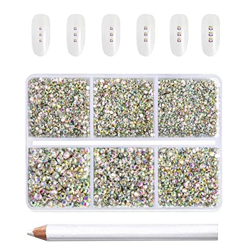 Beadsland 7200pcs Flatback Strasssteine, klar Strasssteine Nagel Edelsteine Runde Kristall Strasssteine für Kunsthandwerk, gemischt 6 Größen mit Wachsmalstift Kit, SS3-SS10, Kristall AB von BEADSLAND