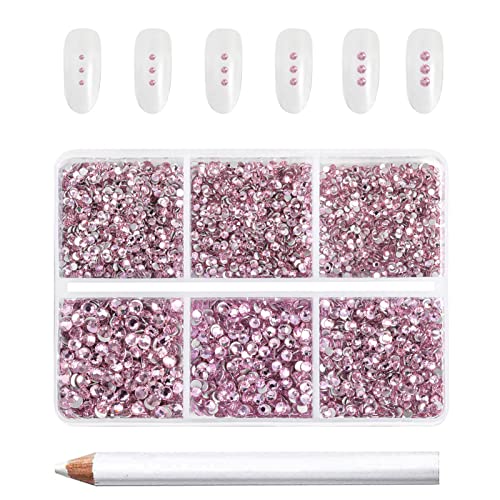 Beadsland 7200pcs Flatback Strasssteine, klar Strasssteine Nagel Edelsteine Runde Kristall Strasssteine für Kunsthandwerk, gemischt 6 Größen mit Wachsmalstift Kit, SS3-SS10, Licht Rosa von BEADSLAND