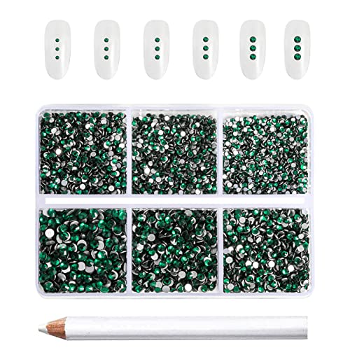 Beadsland 7200pcs Flatback Strasssteine, klar Strasssteine Nagel Edelsteine Runde Kristall Strasssteine für Kunsthandwerk, gemischt 6 Größen mit Wachsmalstift Kit, SS3-SS10, Smaragdgrün von BEADSLAND