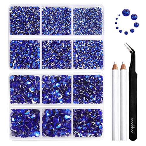 Beadsland 8300 Stück flache Rückseite Strasssteine,Blau Strass Nagelsteine Runde Kristall Strasssteine für Handwerk,gemischt 10 Größen mit Wachsstift und Pinzette Kit,SS3-SS30,Saphirblau von BEADSLAND