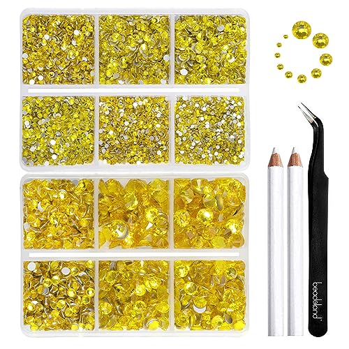 Beadsland 8300 Stück flache Rückseite Strasssteine,Gelb Strass Nagelsteine Runde Kristall Strasssteine für Handwerk,gemischt 10 Größen mit Wachsstift und Pinzette Kit,SS3-SS30,Zitronengelb von BEADSLAND