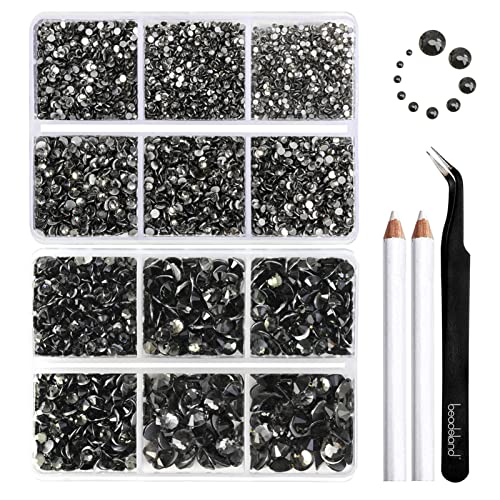 Beadsland 8300 Stück flache Rückseite Strasssteine,Grau Strass Nagelsteine Runde Kristall Strasssteine für Handwerk,gemischt 10 Größen mit Wachsstift und Pinzette Kit,SS3-SS30,Anthrazit von BEADSLAND