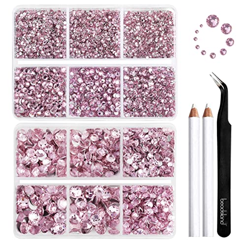 Beadsland 8300 Stück flache Rückseite Strasssteine,Rosa Strass Nagelsteine Runde Kristall Strasssteine für Handwerk,gemischt 10 Größen mit Wachsstift und Pinzette Kit,SS3-SS30,Rosa von BEADSLAND