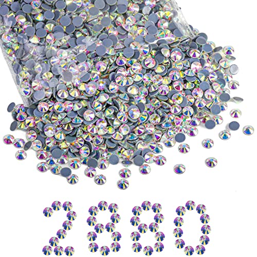 Beadsland Hotfix Strasssteine Bulk, 2880 Stück Kristall Hotfix Strasssteine zum Basteln Kleidung DIY Dekoration, Kristall Weiss AB, SS30, 6.3-6.5mm von BEADSLAND
