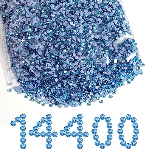 Beadsland Hotfix Strasssteine Bulk,14400pcs Blau Hot Fix Strasssteine für Kunsthandwerk Kleidung DIY Dekoration,Aquamarine,SS10,2.7-2.9mm von BEADSLAND