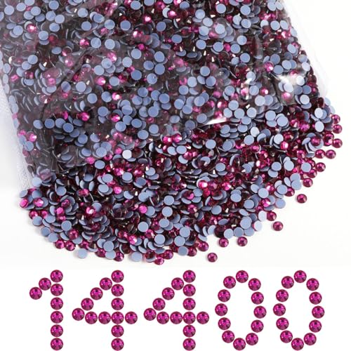 Beadsland Hotfix Strasssteine Bulk,14400pcs Fuchsie Hot Fix Strasssteine für Kunsthandwerk Kleidung DIY Dekoration,Fuchsie,SS10,2.7-2.9mm von BEADSLAND