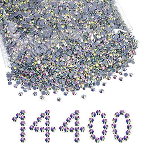 Beadsland Hotfix Strasssteine Bulk,14400pcs Klare AB Hot Fix Strasssteine für Kunsthandwerk Kleidung DIY Dekoration,Kristall Weiss AB,SS6,1.9-2.1mm von BEADSLAND