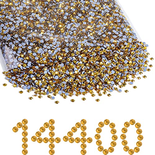 Beadsland Hotfix Strasssteine Bulk,14400pcs Topaz Hot Fix Strasssteine für Kunsthandwerk Kleidung DIY Dekoration,Topaz,SS10,2.7-2.9mm von BEADSLAND