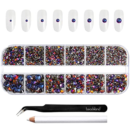 Beadsland Strasssteine für Makeup,8 Größen 2500pcs Kristall flache Rückseite Strasssteine Gesicht Edelsteine für Nägel Handwerk mit Pinzette und Wachsstift,Blauer Vulkan,SS4-SS30 von BEADSLAND