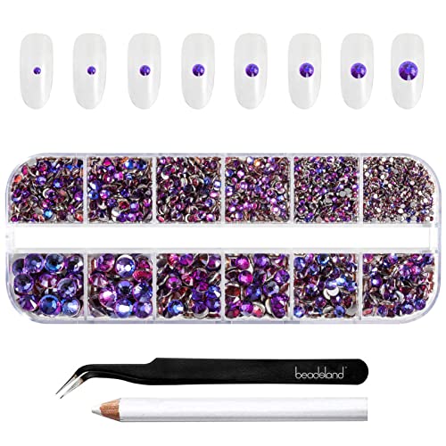 Beadsland Strasssteine für Makeup,8 Größen 2500pcs Kristall flache Rückseite Strasssteine Gesicht Edelsteine für Nägel Handwerk mit Pinzette und Wachsstift,Purple Velvet,SS4-SS30 von BEADSLAND