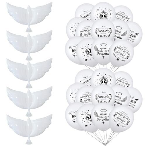 50 PCs White Memorial Ballons mit 5 PCs Pace Dove -Luftballons Personalisierbarer beschreibbarer weißer wiederverwendbarer Latex Memorial Release Memorial Balloons für Hochzeit, Beerdigung, Erinnerun von BEAHING