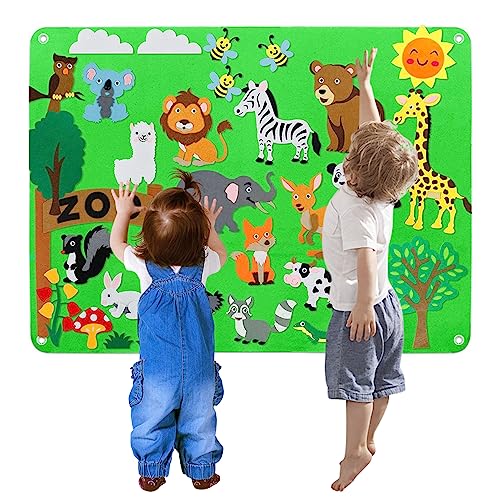 BEAHING Fuzzy Filz für 3+ Jahre alte 40,98x29.49 Zoll Zoo Tier Filzgeschichte Set Hanging Children Lehre Fish Board für frühe Bildungsspielzeug Geburtstagsgeschenk Fish Board Geschichten von BEAHING