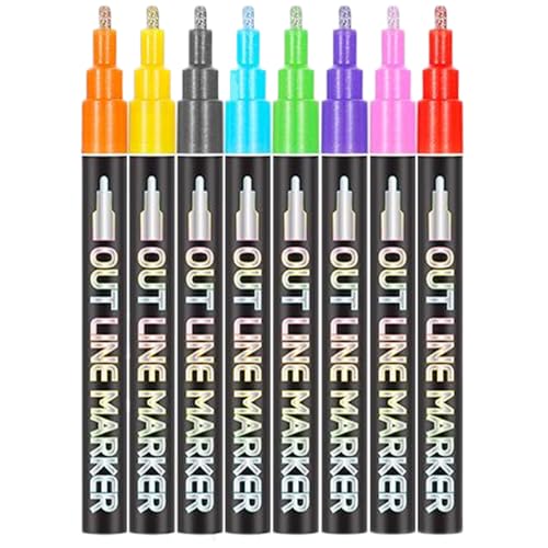 BEAHING Glitter Highlighters, 8pcs Marker Stifte 8 Farben Double Line -Umriss Glitter Highlighters Stifte für Kürbis Halloween Doodle Dekorationen, Karten schreiben, DIY -Kunsthandwerk, Farbstifte von BEAHING