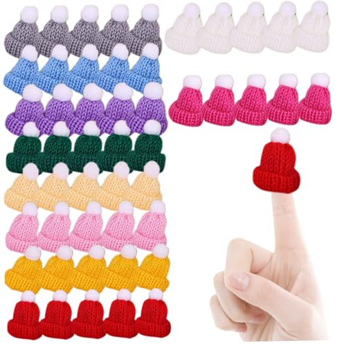 BEAHING Mini Santa Hats, 50pcs Bunte Strickhüte, 1,4x1.6 Weiche Fade-resistente winzige Hüte, DIY-Puppenhüte für Handwerkskunstprojekte Schmuck, die Weihnachtsdekoration Mini Hüte Machen von BEAHING